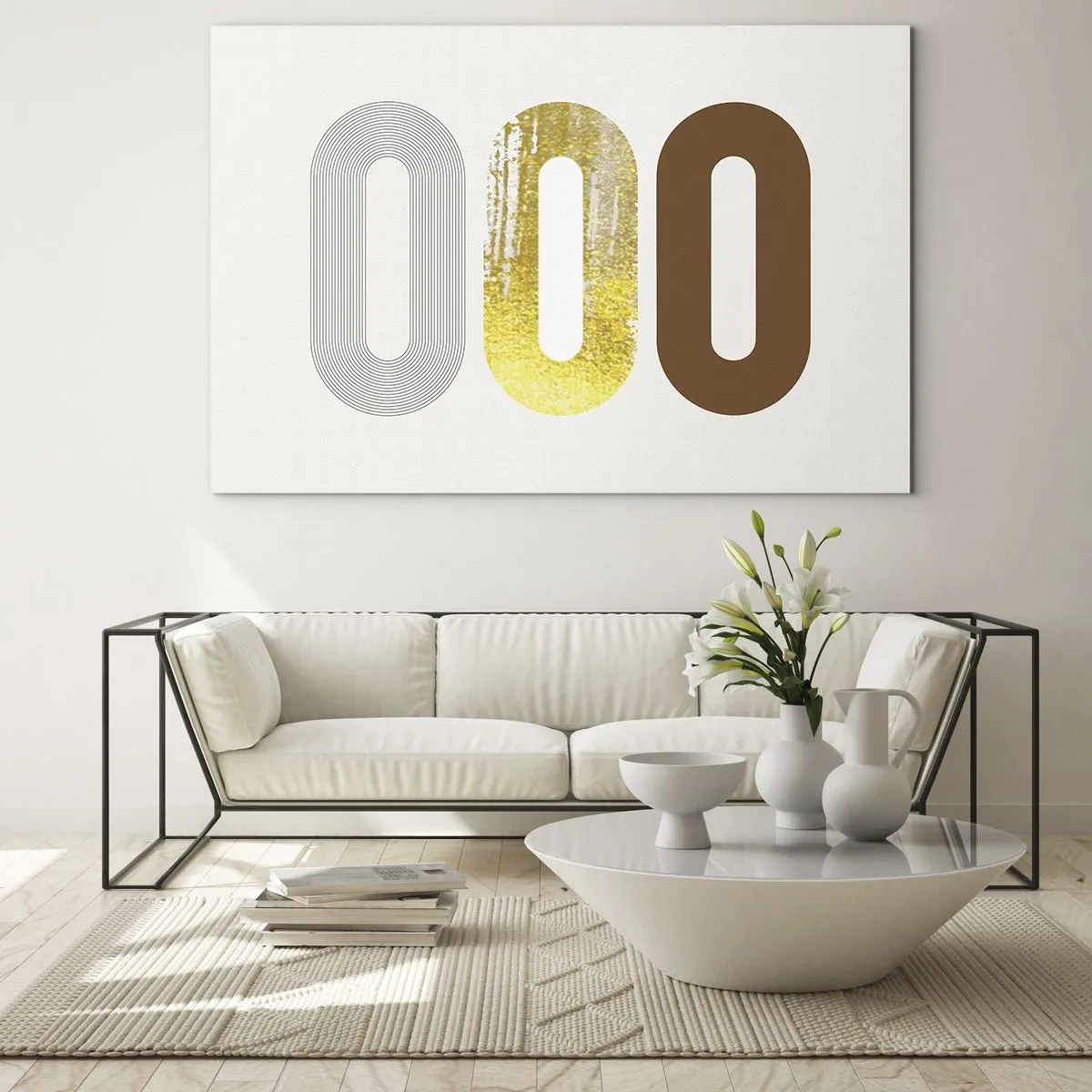 Obraz na szkle - Nowoczesna grafika geometryczna w złocie i brązie - 70x50cm - Ooo! - Nowoczesna dekoracja ścienna do salonu i sypialni ARTTOR