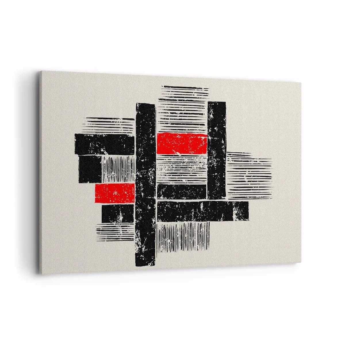 Obraz na płótnie - Abstrakcyjna kompozycja geometryczna w czerni i czerwieni - 100x70cm - Czerwone i czarne - Nowoczesna dekoracja ścienna do salonu, kuchni i sypialni ARTTOR