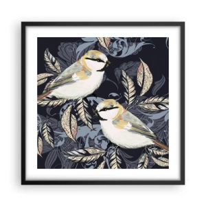 Plakat w czarnej ramie - Żółto-błękitny trel - 50x50 cm