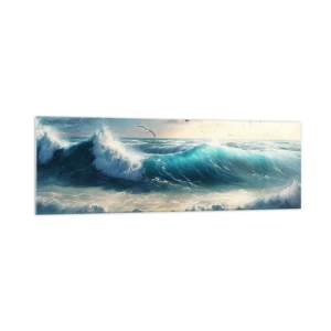 Obraz na szkle - Morskie fale na plaży pod błękitnym niebem z mewami - 160x50cm - Szumi tylko dla ciebie - Nowoczesna dekoracja ścienna do salonu i sypialni ARTTOR