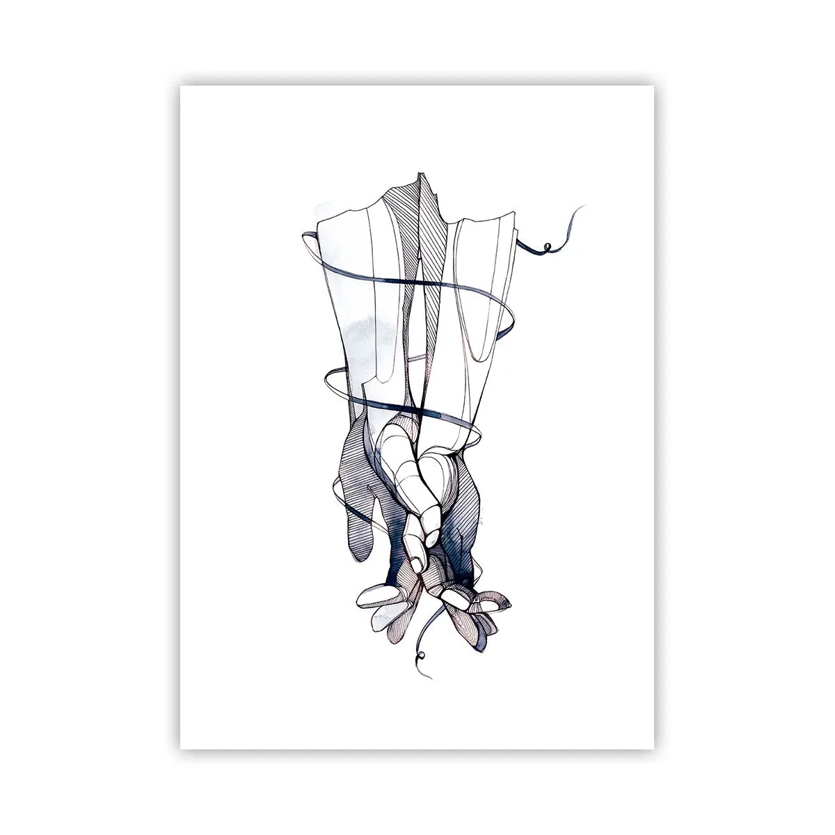 Plakat - Artystyczne dłonie z delikatnym kwiatem i liniami - 50x70cm - Studium dotyku - Nowoczesna dekoracja ścienna do salonu, kuchni i sypialni ARTTOR