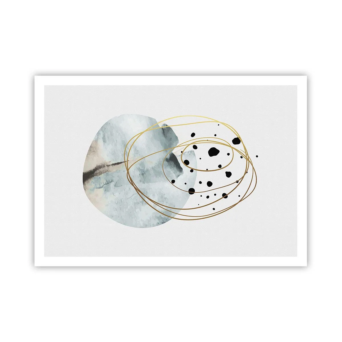 Plakat - Minimalistyczna abstrakcja z geometrycznym wzorem i złotymi liniami - 100x70cm - W objęciach przestrzeni - Nowoczesna dekoracja ścienna do salonu i sypialni ARTTOR