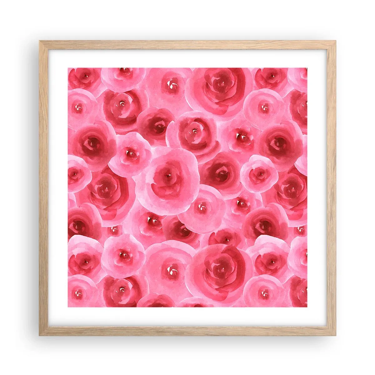 Plakat w ramie jasny dąb - Róże na dole i na górze - 50x50 cm