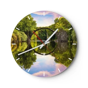 Zegar ścienny - Most Rakotzbrücke odbijający się w wodzie - 30x30cm - Na styku dwóch światów - Nowoczesna dekoracja ścienna do salonu, kuchni i sypialni ARTTOR