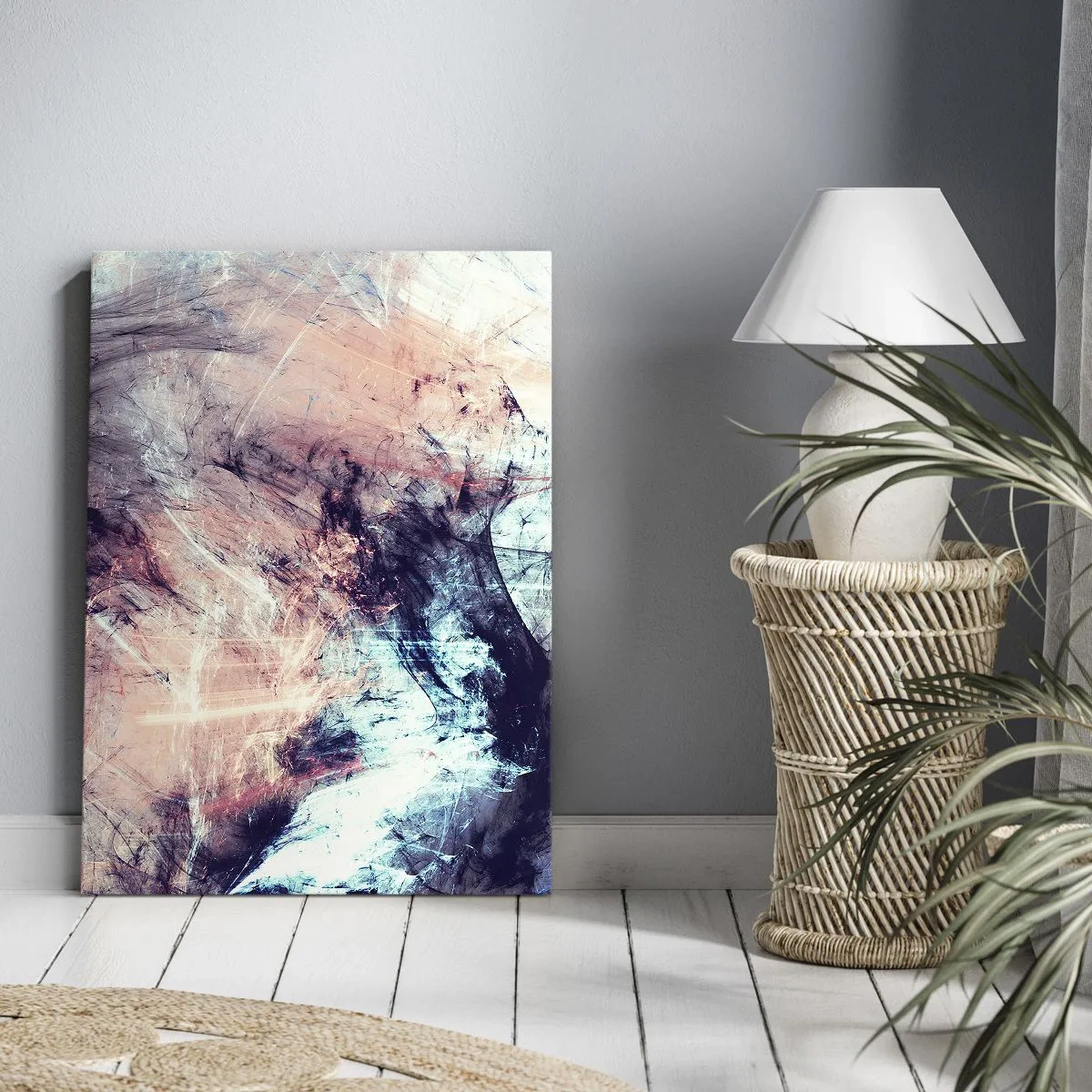 Obraz na płótnie - Dynamiczna abstrakcja w pastelowych i ciemnych odcieniach - 50x70cm - Poczuj wiatr - Nowoczesna dekoracja ścienna do salonu, kuchni i sypialni ARTTOR