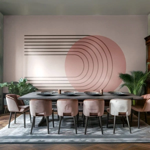 Fototapeta Premium Canvas - Abstrakcyjny motyw z różowym okręgiem i liniami - 100x70cm - Nieodparte przyciąganie - Nowoczesna dekoracja ścienna do salonu i sypialni ARTTOR