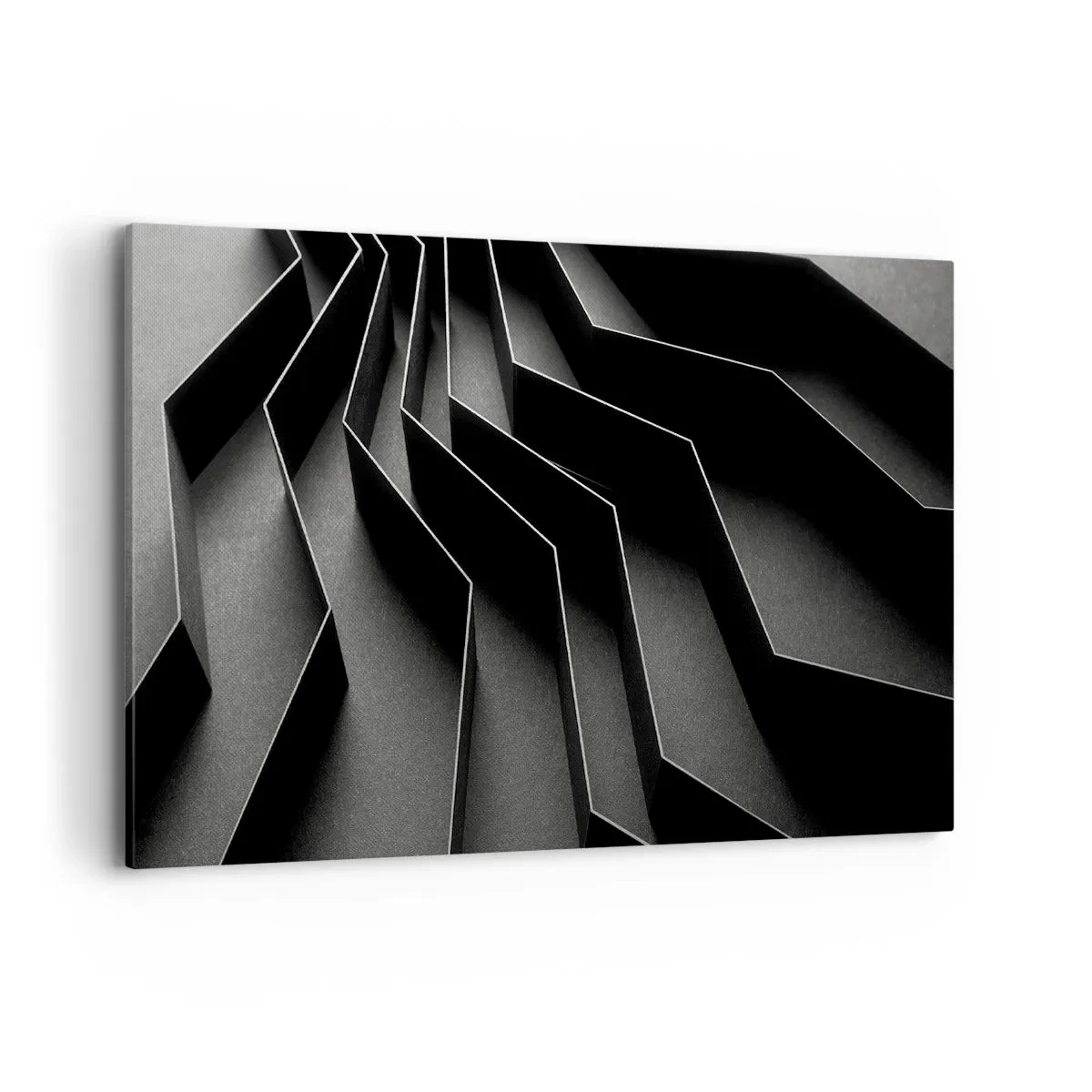 Obraz na płótnie - Czarno-biała abstrakcja z geometrycznymi strukturami - 120x80cm - Przestrzenny porządek - Nowoczesna dekoracja ścienna do salonu, kuchni i sypialni ARTTOR
