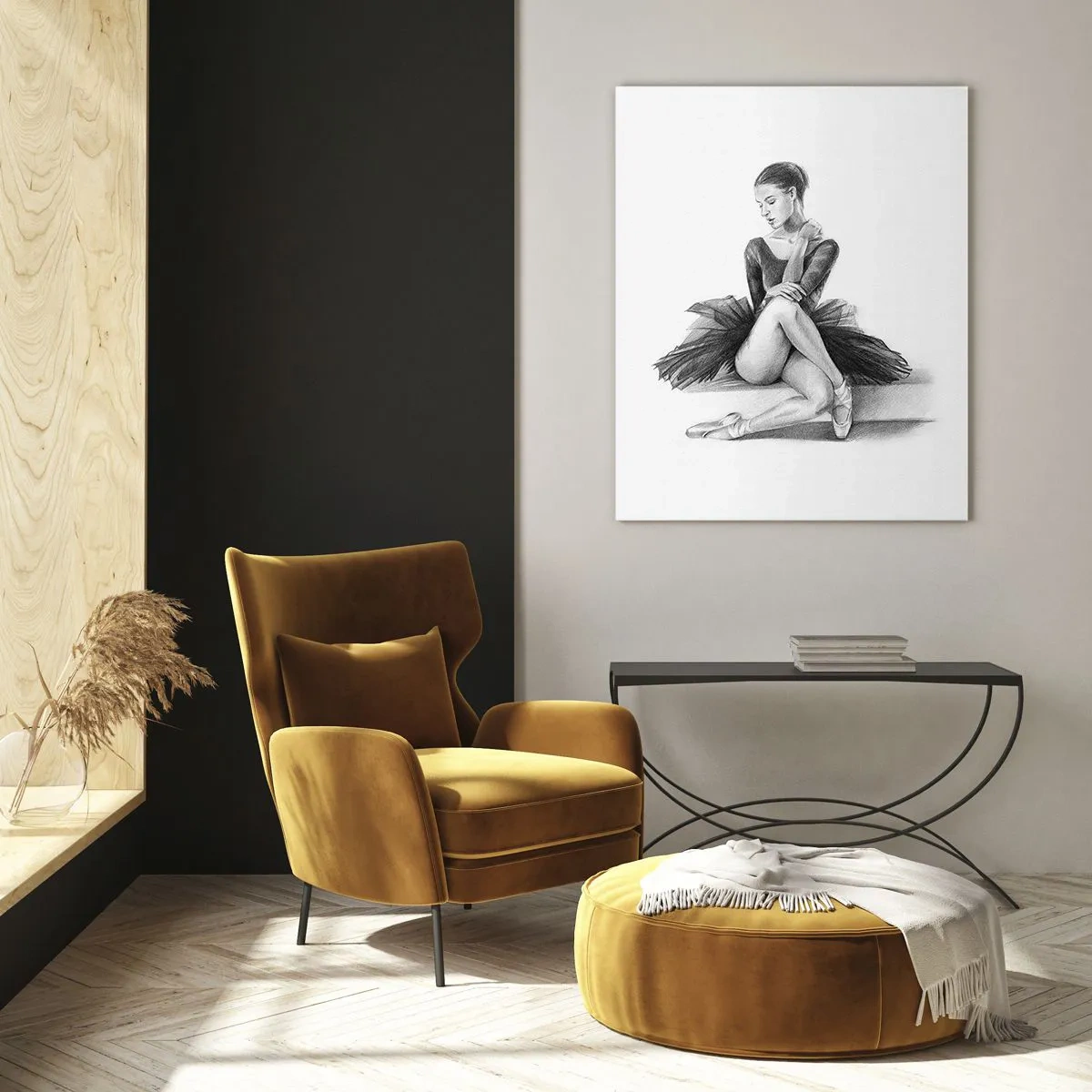 Obraz na szkle - Szkic baletnicy w subtelnym, klasycznym stylu - 70x100cm - Zaczarowana tańcem - Nowoczesna dekoracja ścienna do salonu i sypialni ARTTOR