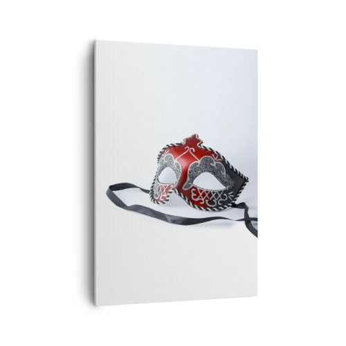 Obraz na płótnie - Czerwona maska karnawałowa na jasnym tle - 70x100cm - Zaproszenie na bal - Nowoczesna dekoracja ścienna do salonu i sypialni ARTTOR
