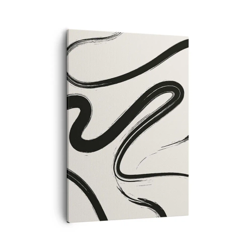 Obraz na płótnie - Dynamiczna, abstrakcyjna kompozycja czarnych linii na jasnym tle. - 50x70cm - Czarno-biała fanaberia - Nowoczesna dekoracja ścienna do salonu, kuchni i sypialni ARTTOR