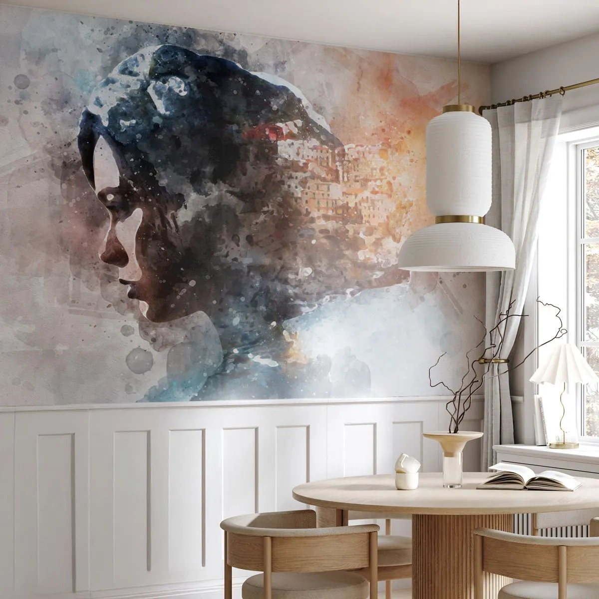 Fototapeta Premium Canvas - Opowieść o dziewczynie z miastem w tle - Abstrakcja, Kobieta, Architektura - 250x175 cm