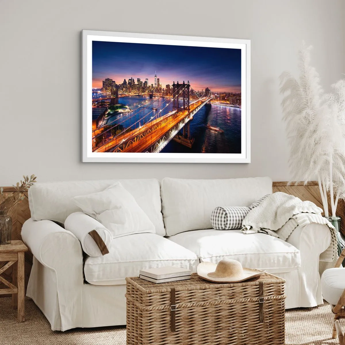 Plakat w białej ramie - Świetlistym mostem do serca miasta - 100x70 cm