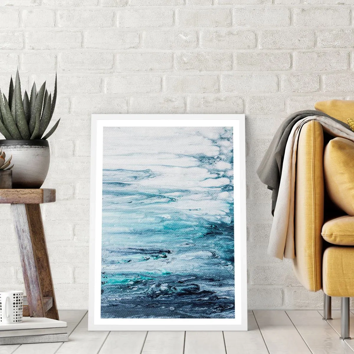 Plakat w białej ramie - Sople błękitu - 50x70 cm