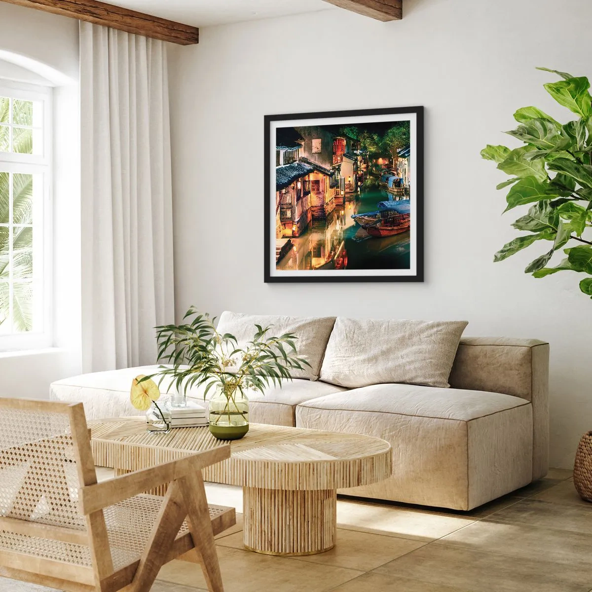 Plakat w czarnej ramie - Wieczór na chińskiej ulicy - 60x60 cm
