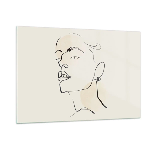 Obraz na szkle - Portret kobiety w minimalistycznej linii na jasnym tle - 120x80cm - Dumne spojrzenie - Nowoczesna dekoracja ścienna do salonu, kuchni i sypialni ARTTOR