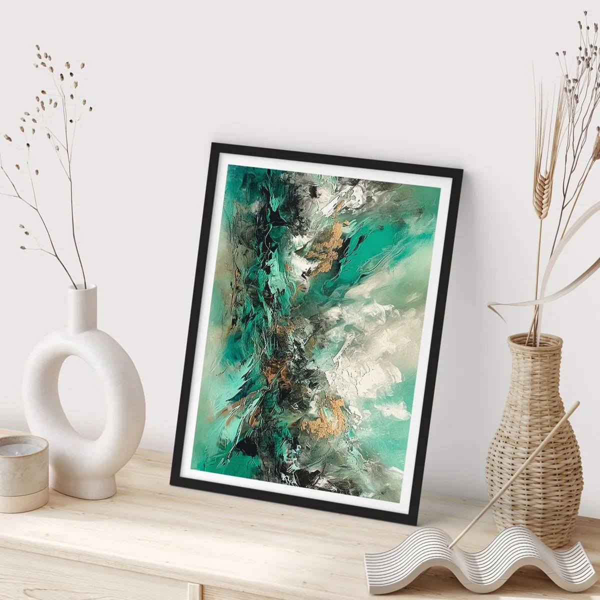 Plakat w czarnej ramie - Szmaragdowo-czarna kipiel - 30x40 cm