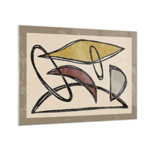 Obraz na szkle - Geometryczna abstrakcja w żółci i czerwieni - 70x50cm - Piony i poziomy - Nowoczesna dekoracja ścienna do salonu i sypialni ARTTOR
