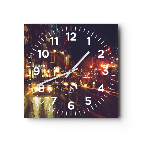 Zegar ścienny - Zatopiona w światłach nocy - 40x40 cm