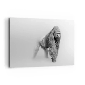 Obraz na płótnie - Goryl w monochromatycznej tonacji na białym tle - 100x70cm - Pewny swej siły - Nowoczesna dekoracja ścienna do salonu, kuchni i sypialni ARTTOR