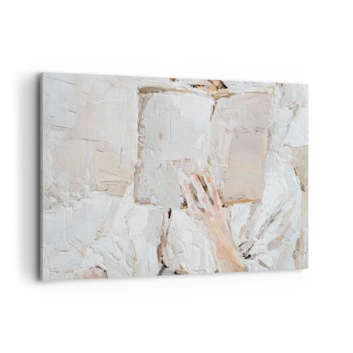 Obraz na płótnie - Impresjonistyczny obraz dłoni trzymającej otwartą książkę - 120x80cm - W innym świecie - Nowoczesna dekoracja ścienna do salonu, kuchni i sypialni ARTTOR