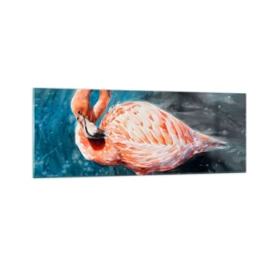 Obraz na szkle - Różowy flaming na tle akwarelowego błękitu - 140x50cm - Dekoracyjny z natury - Nowoczesna dekoracja ścienna do salonu i sypialni ARTTOR