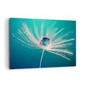 Obraz na płótnie - Makro kropla wody na delikatnym nasionku dmuchawca - 100x70cm - Mistyczna chwila - Nowoczesna dekoracja ścienna do salonu, kuchni i sypialni ARTTOR