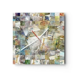 Zegar ścienny - Kolorowa abstrakcja z geometrycznymi kształtami i liniami - 30x30cm - Geometryczne przetasowanie - Nowoczesna dekoracja ścienna do salonu i sypialni ARTTOR