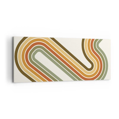 Obraz na płótnie - Geometryczny wzór w odcieniach zieleni, pomarańczu i beżu na jasnym tle - 120x50cm - Zygzakiem do celu - Nowoczesna dekoracja ścienna do salonu i sypialni ARTTOR