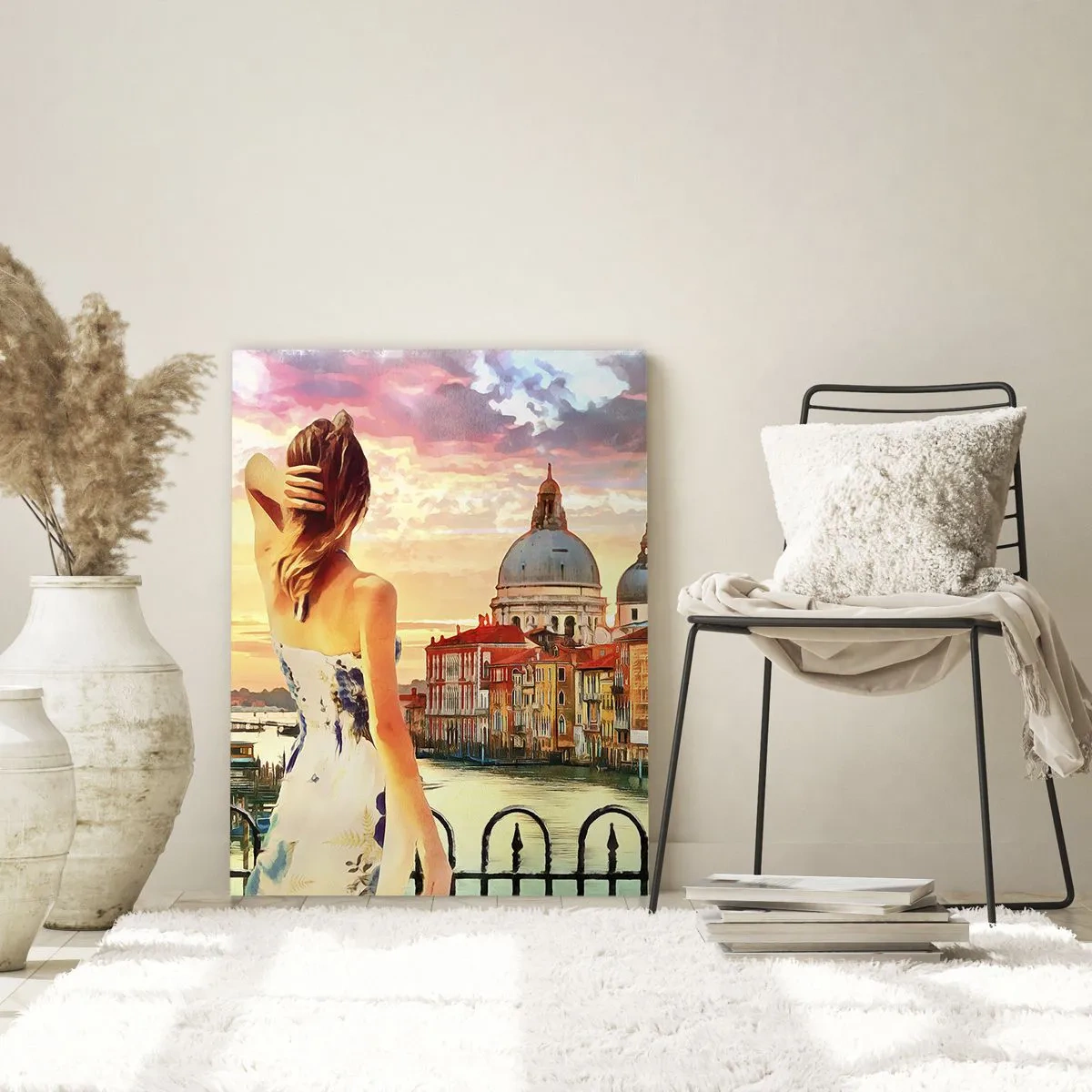 Obraz na szkle - Kobieta podziwiająca malowniczy krajobraz nad kanałem - 80x120cm - Jak przygoda to tylko w … - Nowoczesna dekoracja ścienna do salonu i sypialni ARTTOR