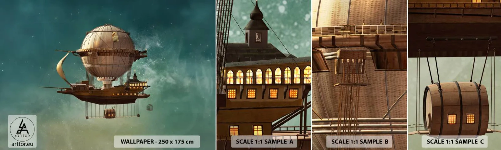 Fototapeta Próbka Standard Eco - Juliusz Verne pozdrawia - Retro, Podróż, Balon - 100x30 cm