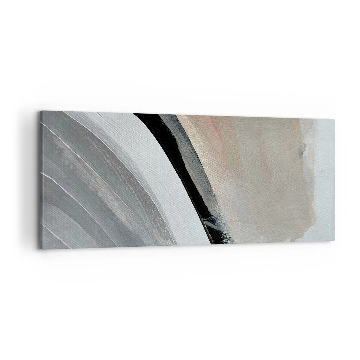 Obraz na płótnie - Abstrakcyjny łuk w odcieniach czerni, szarości i beżu - 120x50cm - Kompozycja: łuk czerni i szarości - Nowoczesna dekoracja ścienna do salonu i sypialni ARTTOR