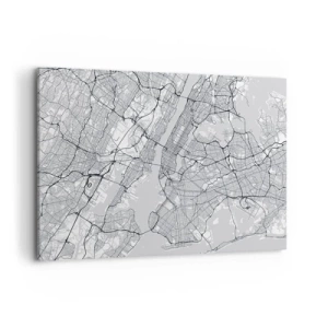 Obraz na płótnie - Mapa miasta w minimalistycznym stylu na szarym tle - 100x70cm - Anatomia metropolii - Nowoczesna dekoracja ścienna do salonu, kuchni i sypialni ARTTOR