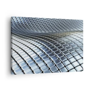 Obraz na płótnie - Nowoczesna struktura z metalicznych kwadratów - 70x50cm - Metaliczna srebrna fala - Nowoczesna dekoracja ścienna do salonu i sypialni ARTTOR