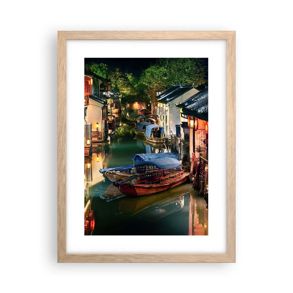 Plakat w ramie jasny dąb - Wieczór na chińskiej ulicy - 30x40 cm