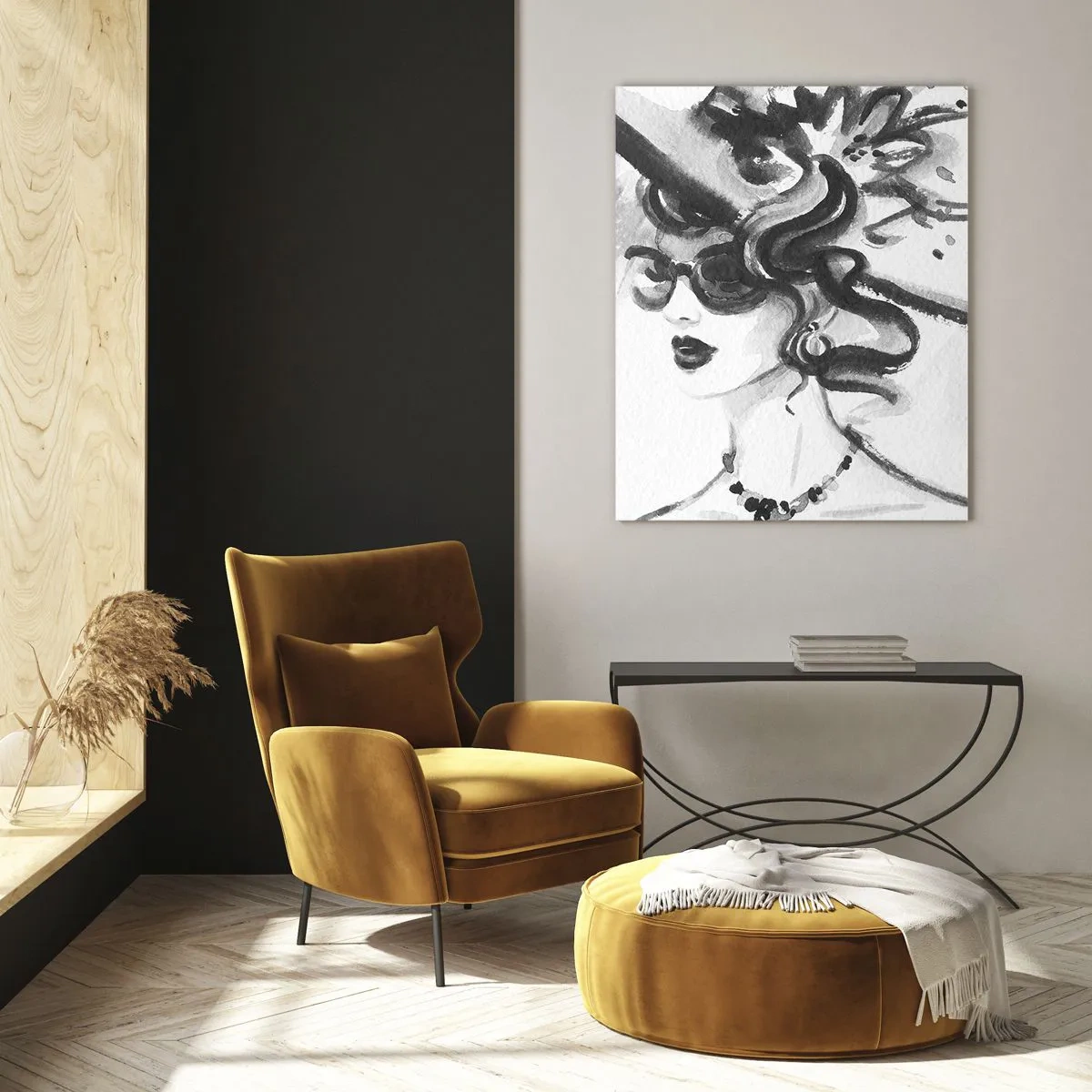 Obraz na szkle - Czarno-biały portret kobiety w kapeluszu - 50x70cm - Dama z charakterem - Nowoczesna dekoracja ścienna do salonu, kuchni i sypialni ARTTOR