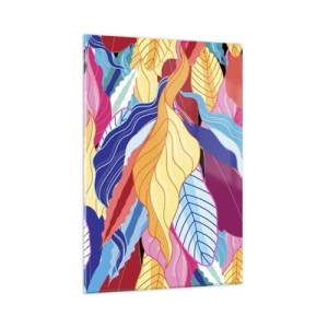Obraz na szkle - Barwne liście w żywych kolorach tworzące dynamiczną kompozycję - 80x120cm - Kolorowy bałagan - Nowoczesna dekoracja ścienna do salonu i sypialni ARTTOR