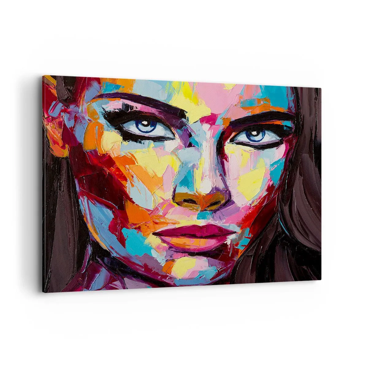 Obraz na płótnie - Kolorowy abstrakcyjny portret kobiety w intensywnych barwach - 100x70cm - Dusza też kolorowa - Nowoczesna dekoracja ścienna do salonu, kuchni i sypialni ARTTOR