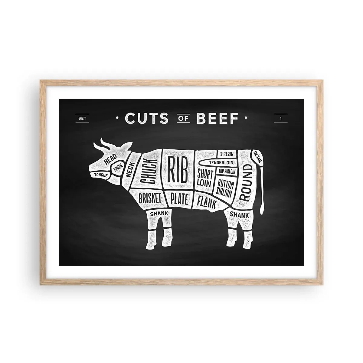 Plakat w ramie jasny dąb - Elementarz masarza - 70x50 cm