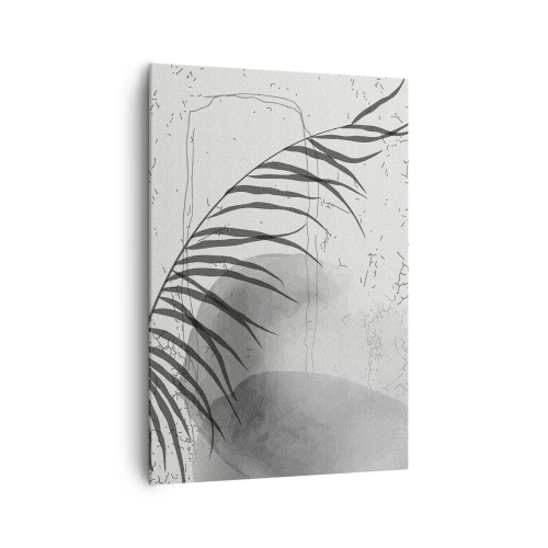 Obraz na płótnie - Delikatny motyw liścia palmy na jasnym tle w stylu skandynawskim - 70x100cm - Subtelna egzotyka natury - Nowoczesna dekoracja ścienna do salonu i sypialni ARTTOR