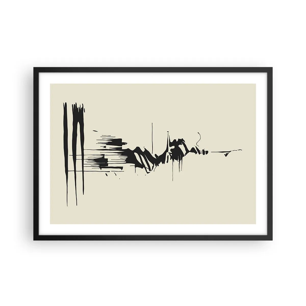 Plakat w czarnej ramie - Minimalistyczna abstrakcja z czarnymi liniami na jasnym tle - 70x50cm - Abstrakcja pośpieszna - Nowoczesna dekoracja ścienna do salonu i sypialni ARTTOR