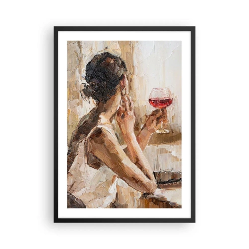 Plakat w czarnej ramie - Kobieta trzymająca kieliszek wina, patrząca w zamyśleniu - 50x70cm - Smak dobrej chwili - Nowoczesna dekoracja ścienna do salonu i sypialni ARTTOR