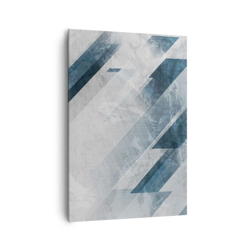 Obraz na płótnie - Abstrakcyjne linie w odcieniach szarości i błękitu - 70x100cm - Kompozycja przestrzenna – ruch szarości - Nowoczesna dekoracja ścienna do salonu i sypialni ARTTOR