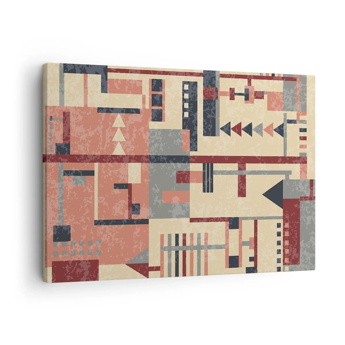 Obraz na płótnie - Geometryczny wzór w pastelowych odcieniach beżu, czerwieni i szarości - 70x50cm - Kombinacja pionów i poziomów - Nowoczesna dekoracja ścienna do salonu i sypialni ARTTOR