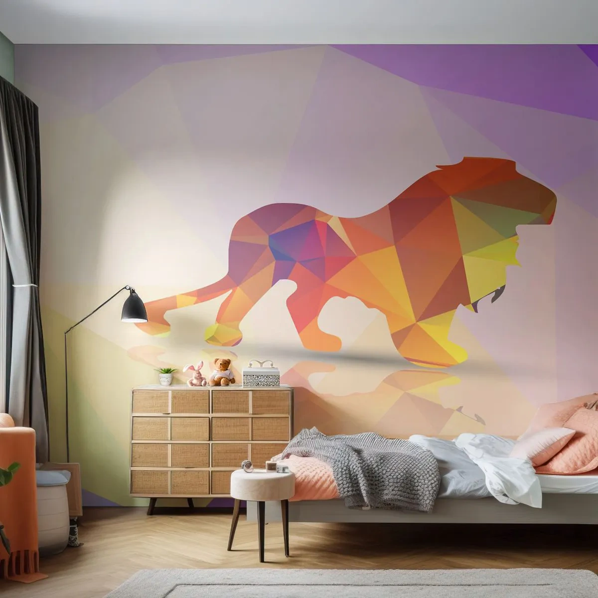 Fototapeta Samoprzylepna Deluxe Sticker - Diamentowy król - Zwierzęta, Lew, Figura Geometryczna - 250x175 cm