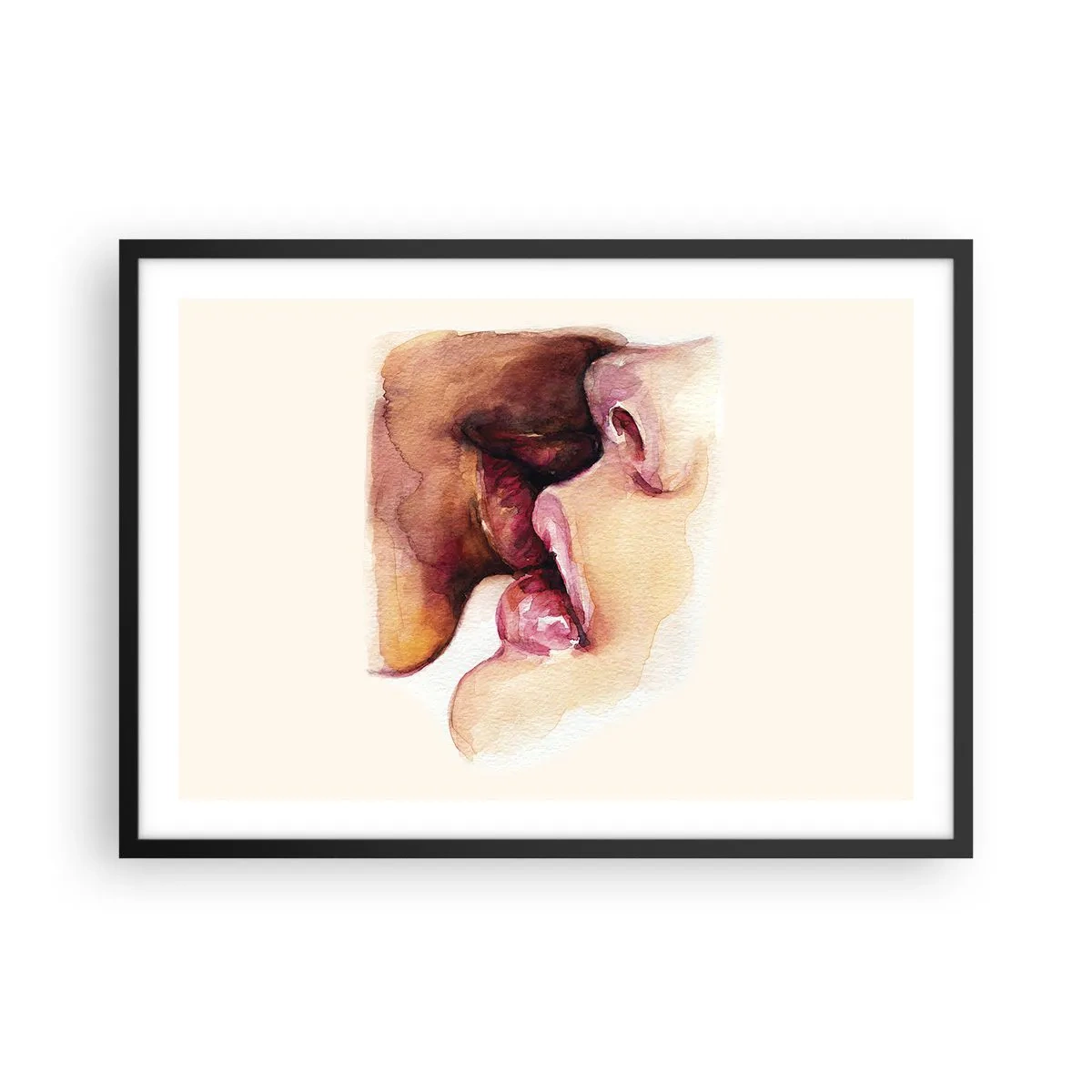 Plakat w czarnej ramie - Akwarelowy obrazek przedstawiający zbliżenie twarzy - 70x50cm - Jak noc i dzień, ziemia i niebo - Nowoczesna dekoracja ścienna do salonu i sypialni ARTTOR