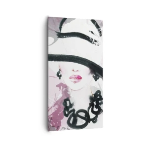 Obraz na płótnie - Portret damy w czerni i różu - 65x120 cm