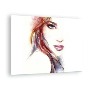Obraz na szkle - Ilustracja przedstawiająca akwarelowy portret kobiety - 70x50cm - Vademecum - idź za mną - Nowoczesna dekoracja ścienna do salonu i sypialni ARTTOR