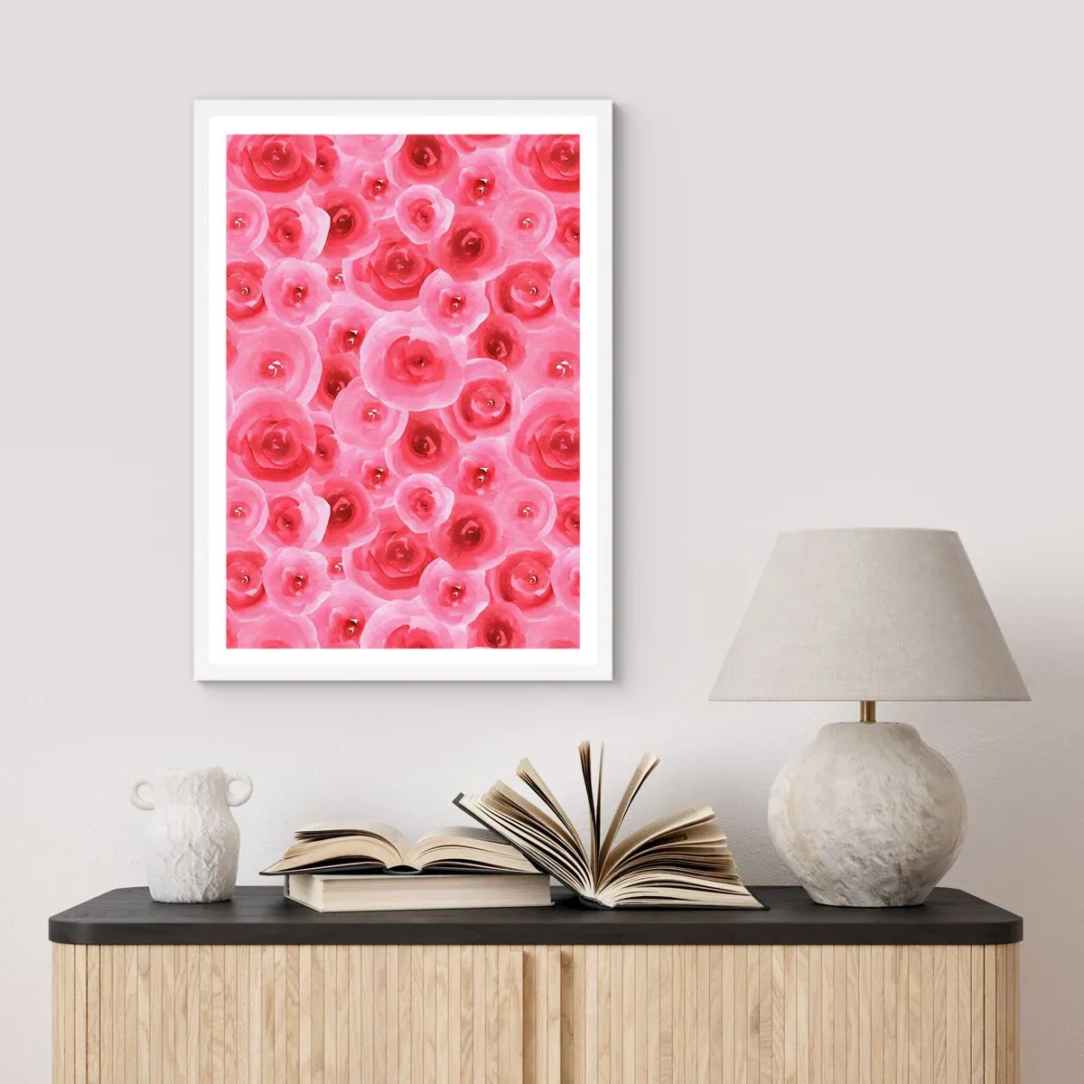 Plakat w białej ramie - Róże na dole i na górze - 30x40 cm
