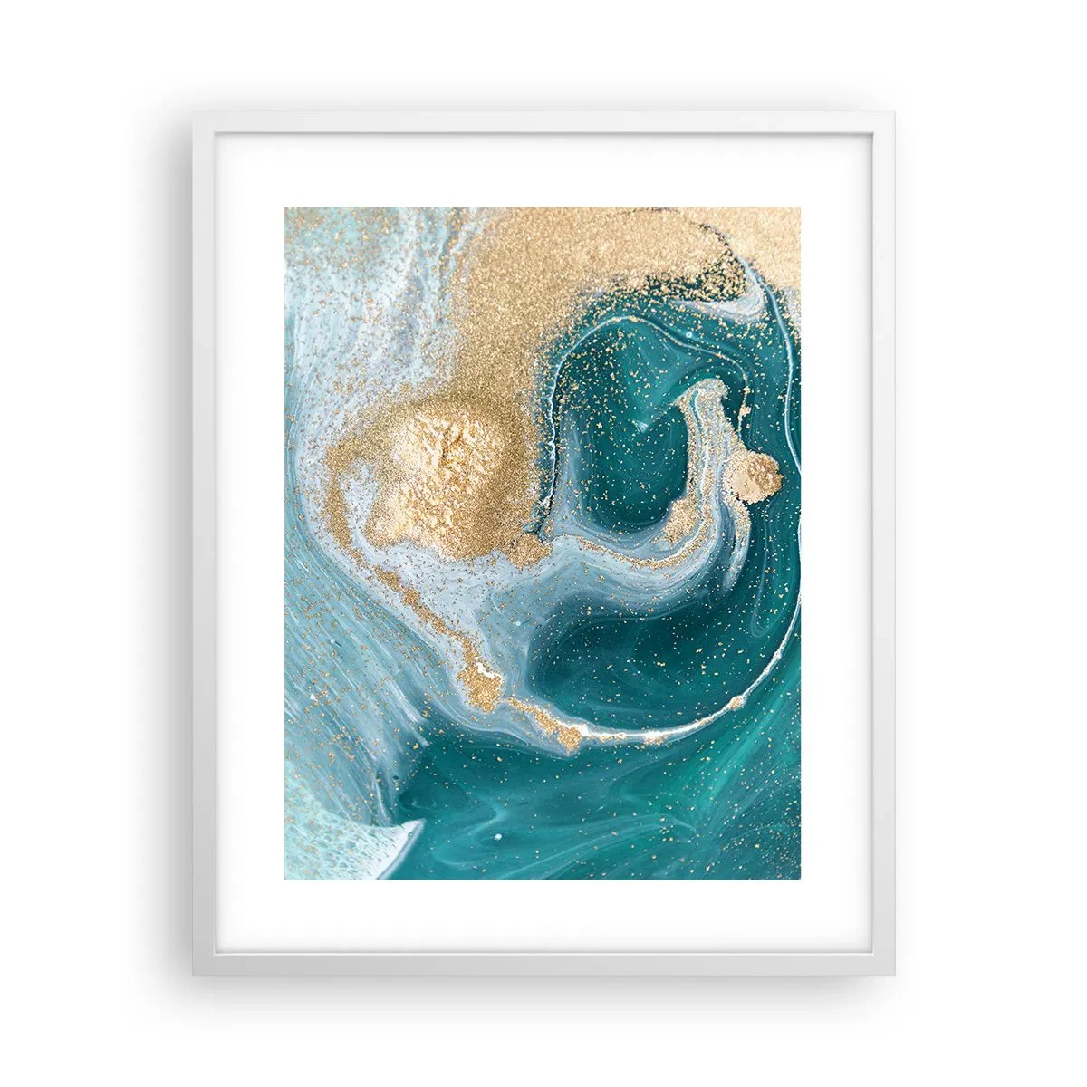 Plakat w białej ramie - Wir złota i turkusu - 40x50 cm