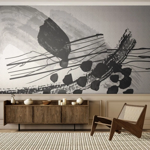 Fototapeta Premium Sand - Czarno-biała abstrakcja z organicznymi liniami i plamami - 100x70cm - Czarno-biała abstrakcja organiczna - Nowoczesna dekoracja ścienna do salonu, kuchni i sypialni ARTTOR